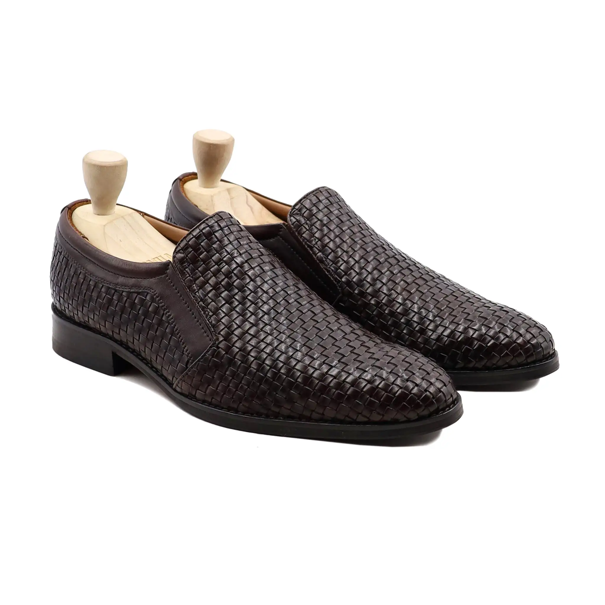 Micsome - Men's Dark Brown Hand Woven Leather Loafer