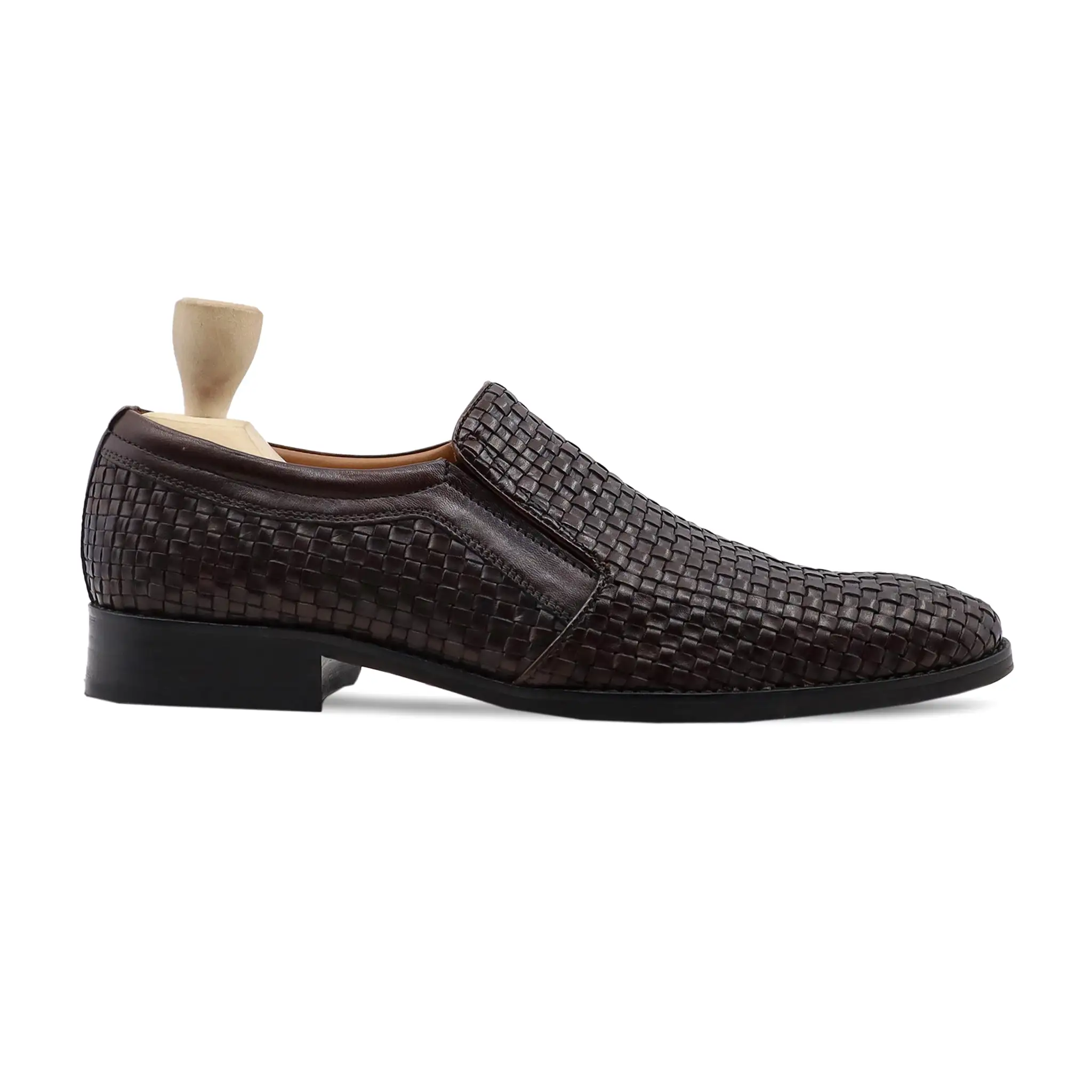 Micsome - Men's Dark Brown Hand Woven Leather Loafer