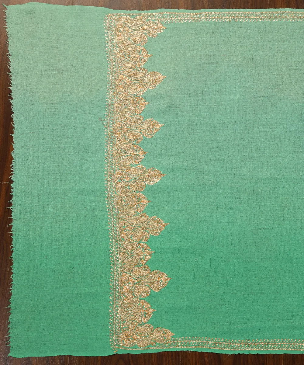 Mint Green Handwoven Pure Pashmina Shawl With Zari Tilla Embroidery