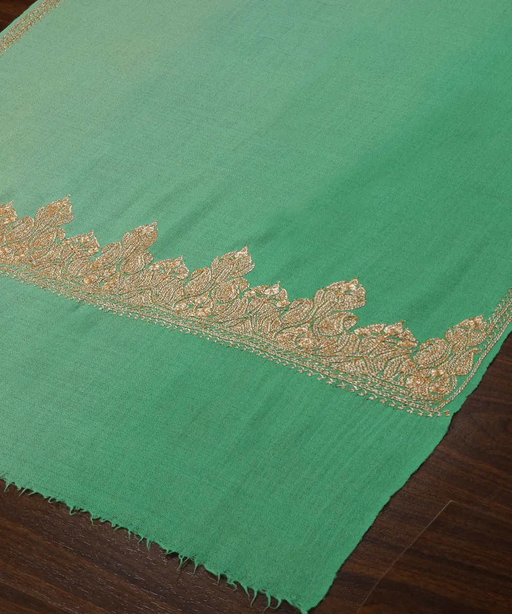 Mint Green Handwoven Pure Pashmina Shawl With Zari Tilla Embroidery