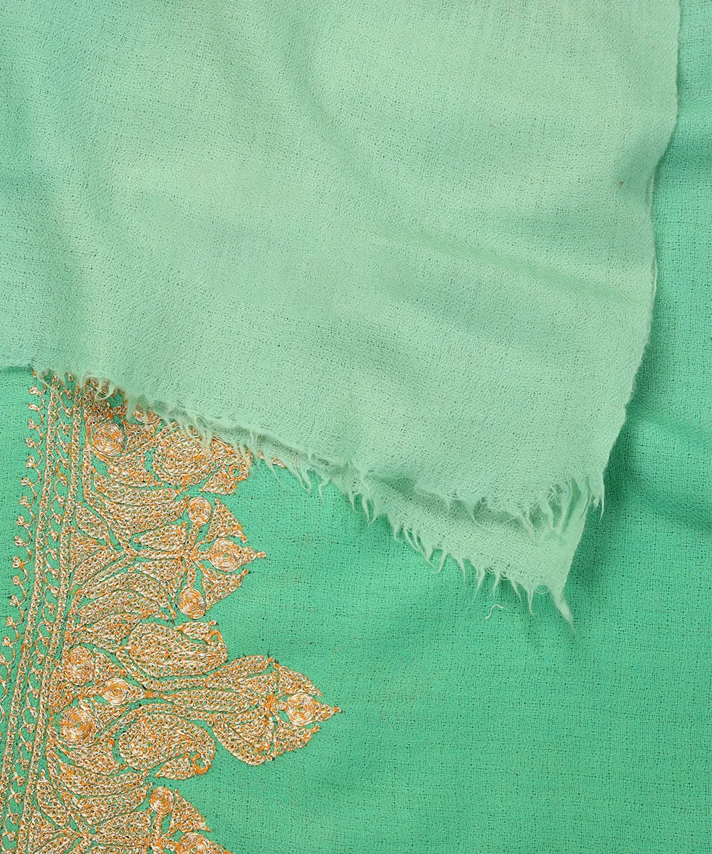 Mint Green Handwoven Pure Pashmina Shawl With Zari Tilla Embroidery