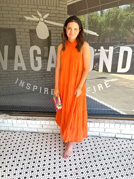 Mock Neck Tiered Maxi Dress - Orange