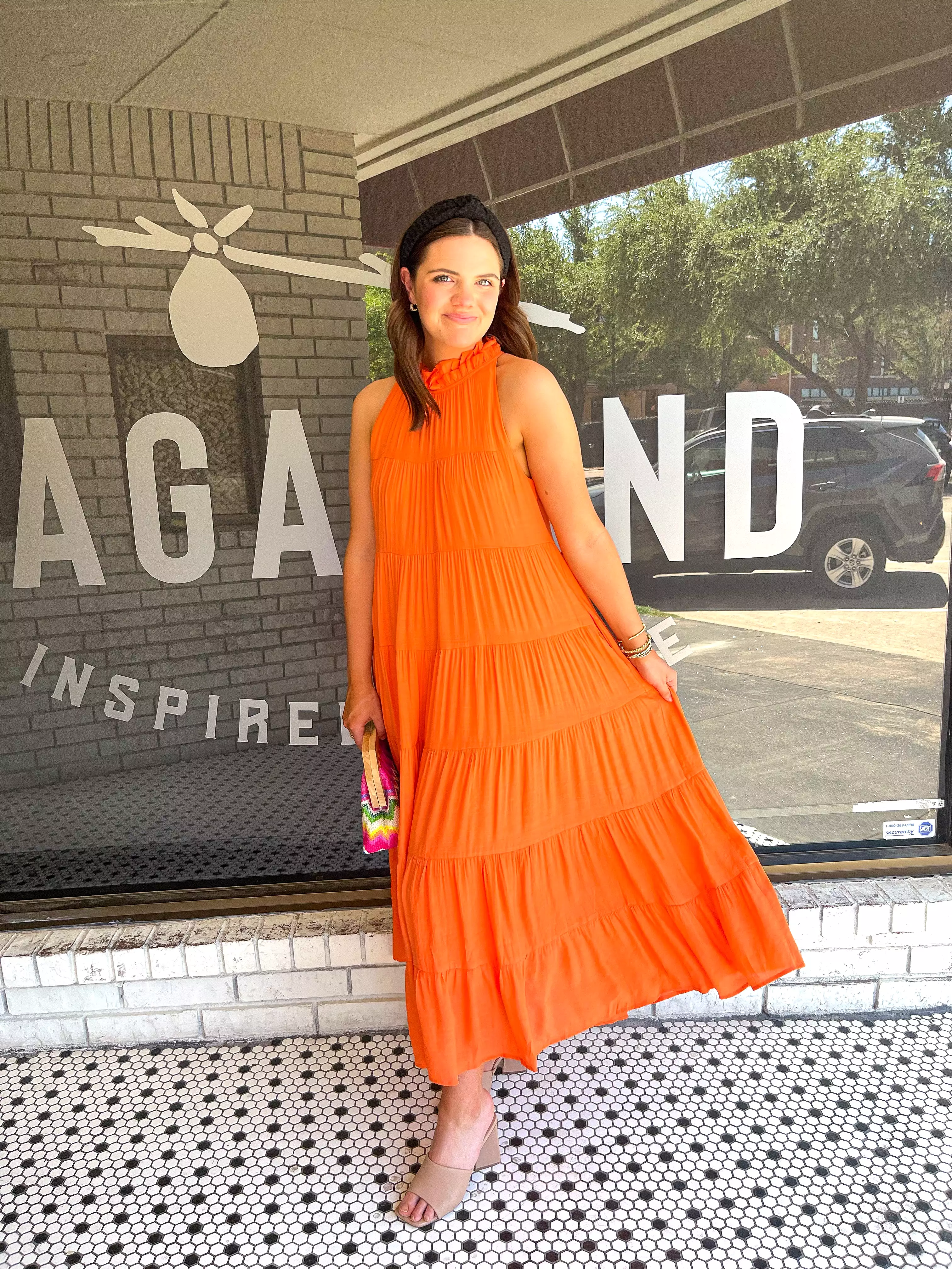 Mock Neck Tiered Maxi Dress - Orange