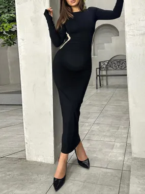 Momnfancy Elegant Black Striped Hit Color Bodycon Daily Maternity Babyshower Maxi Dress