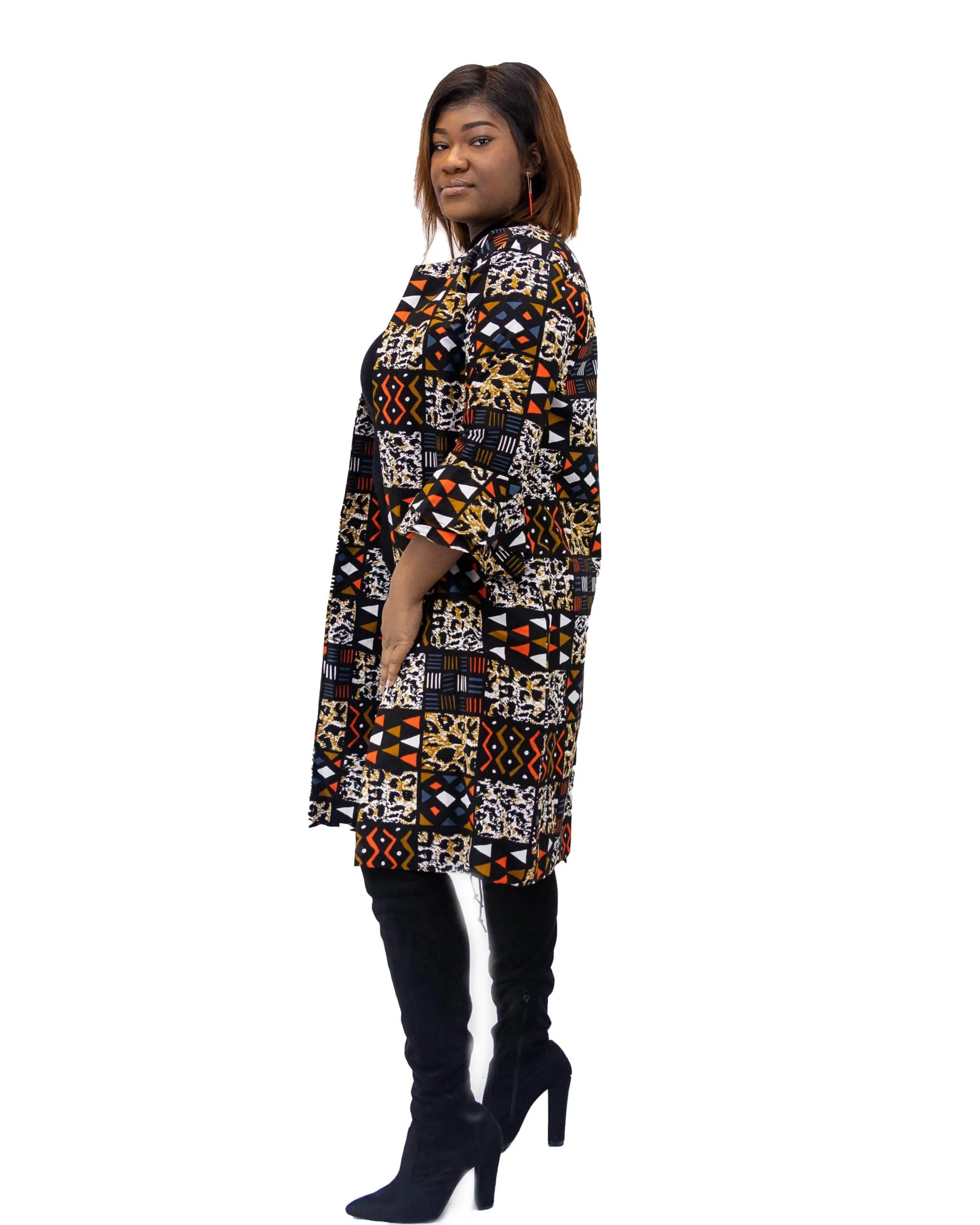 Nadia African Patchwork Print Duster Coat - African Clothing Store | JT Aphrique