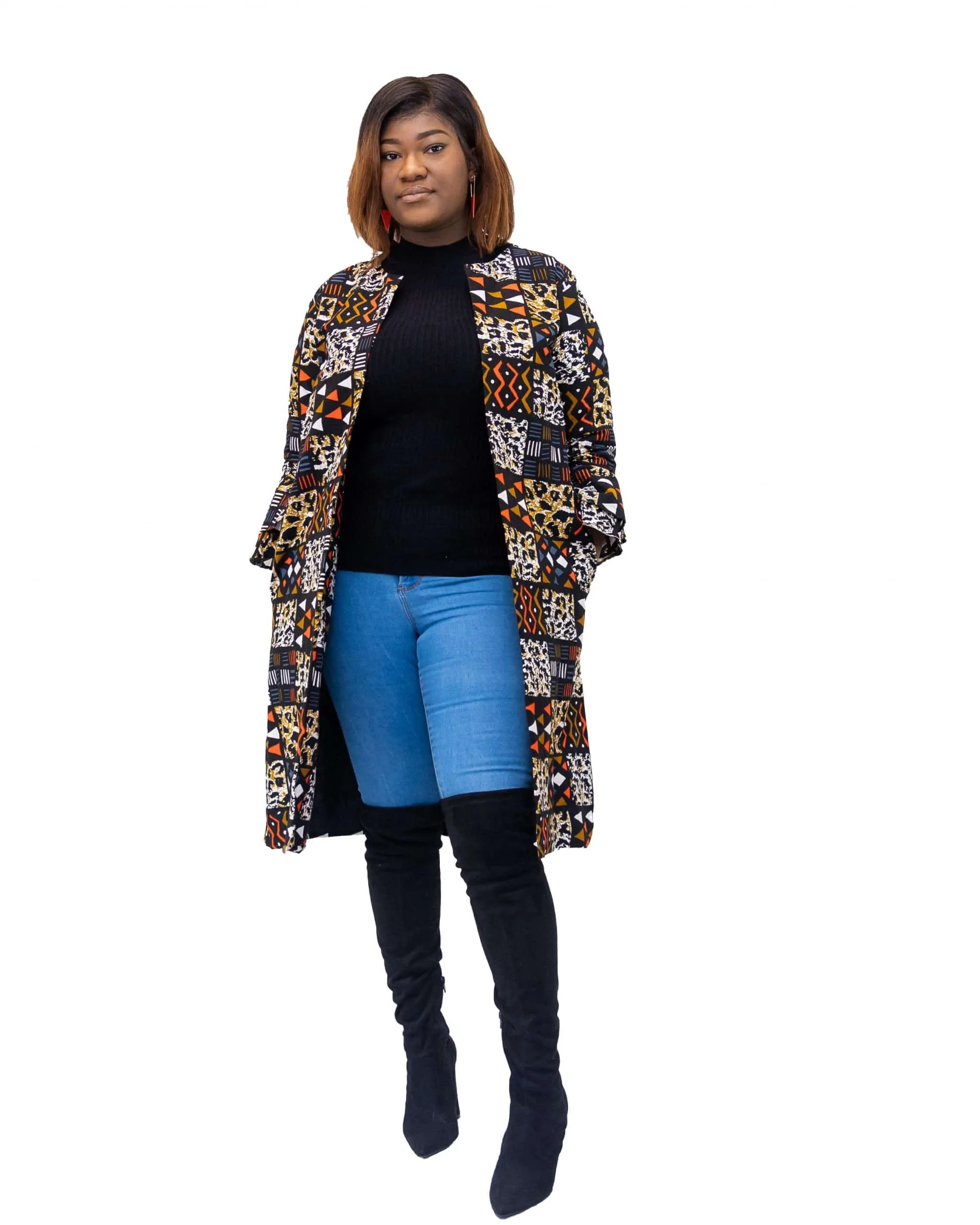 Nadia African Patchwork Print Duster Coat - African Clothing Store | JT Aphrique