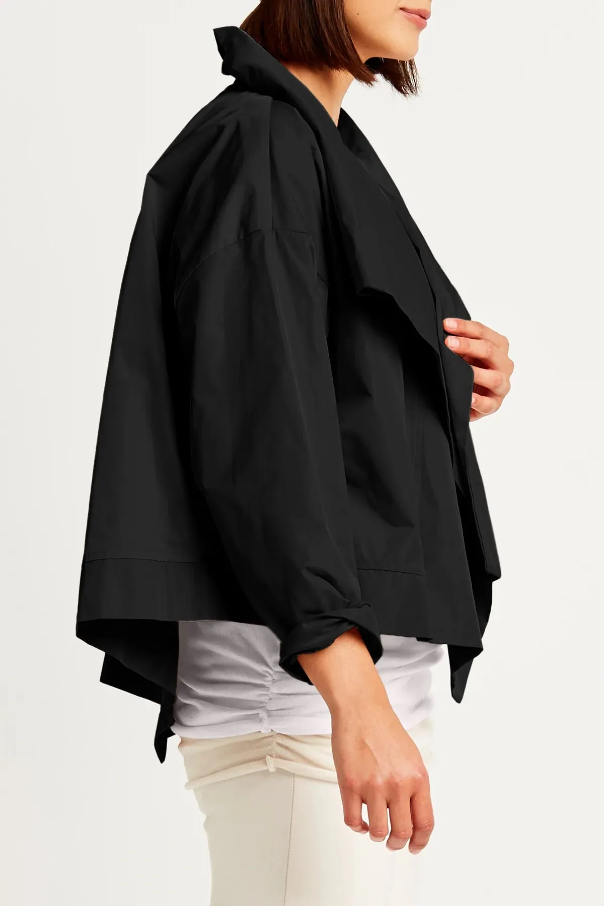 Nylon Cropped Asymmetrical Jacket in Black