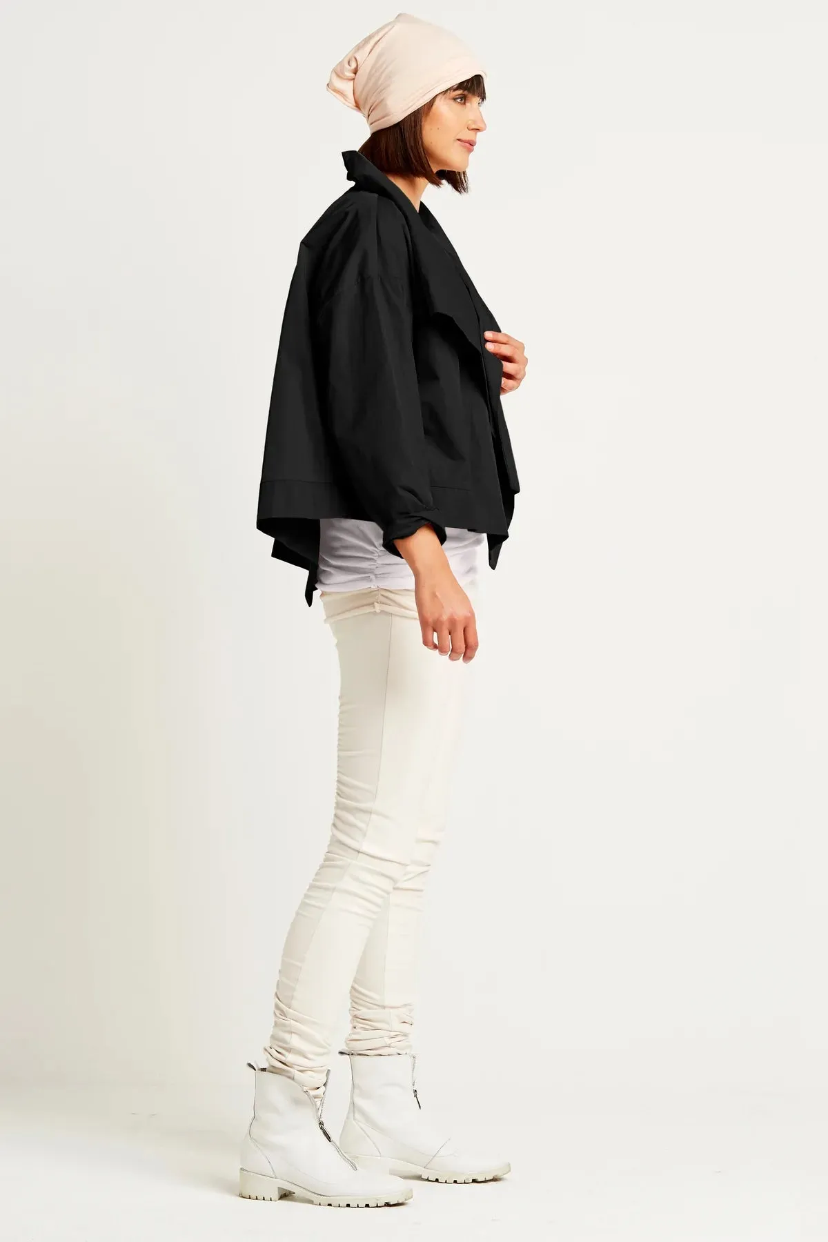 Nylon Cropped Asymmetrical Jacket in Black