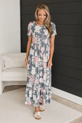 One Last Look Floral Maxi Dress- Charcoal & Pink