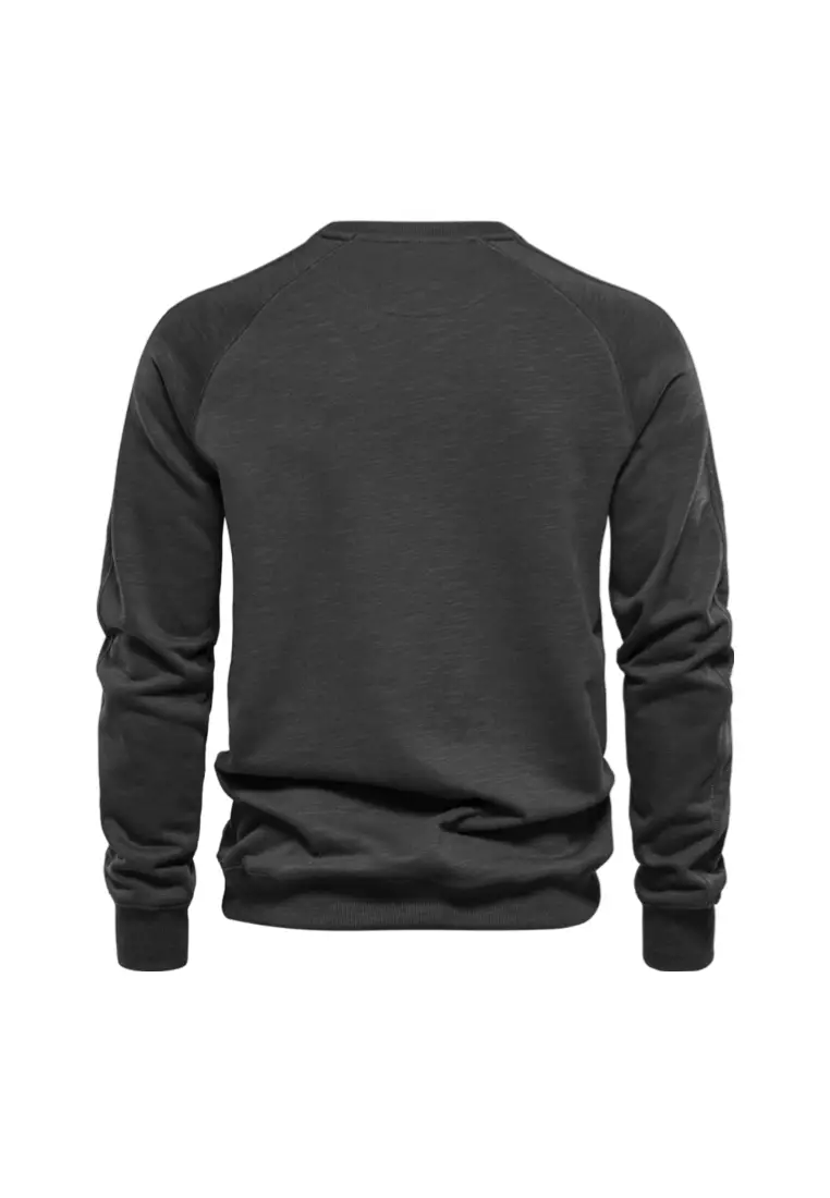 OPCHIC Men's Loose Casual Solid Color Round Neck Pullover Bamboo Cotton Sweatshirt