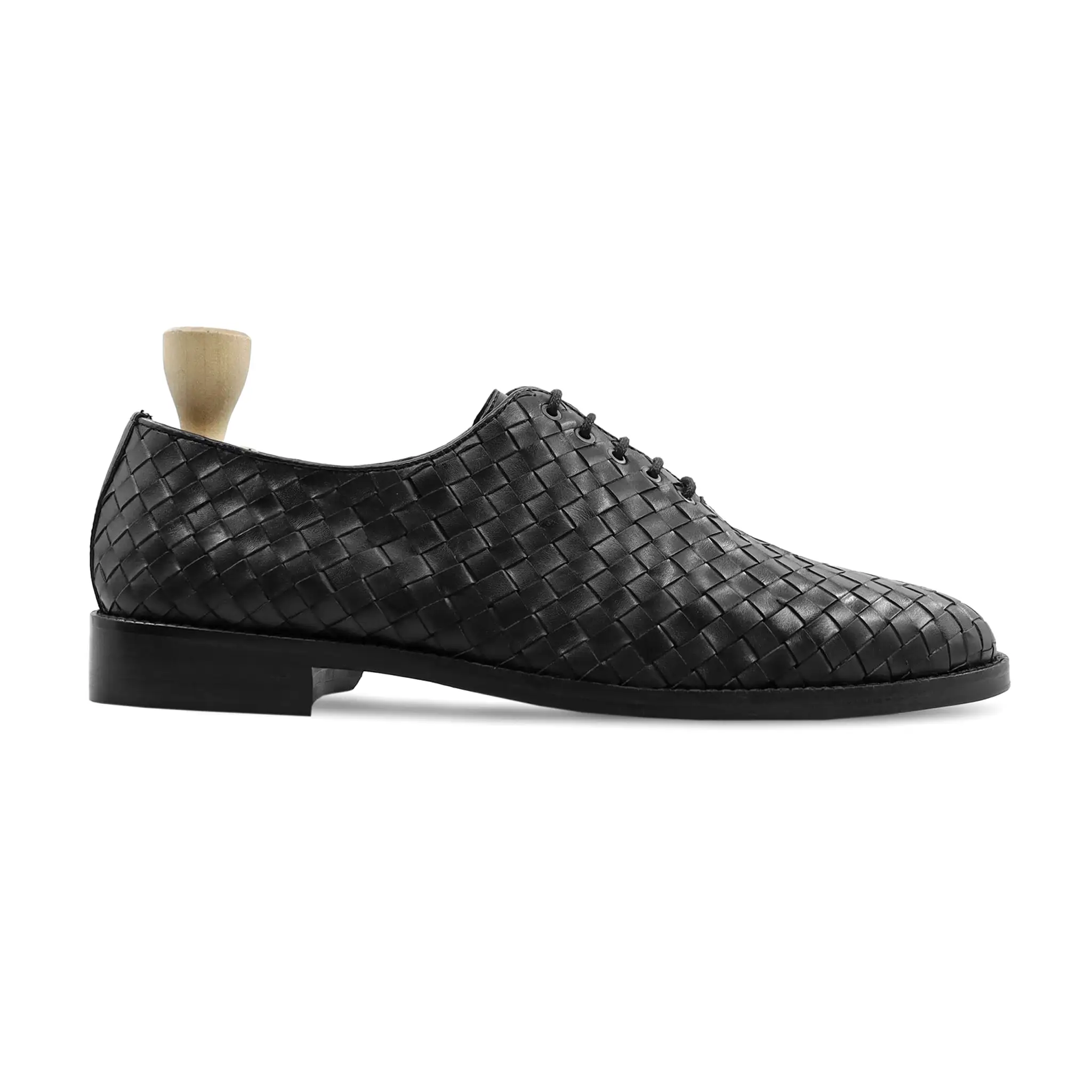 Osaka - Men's Black Hand Woven Calf Leather Wholecut Shoe