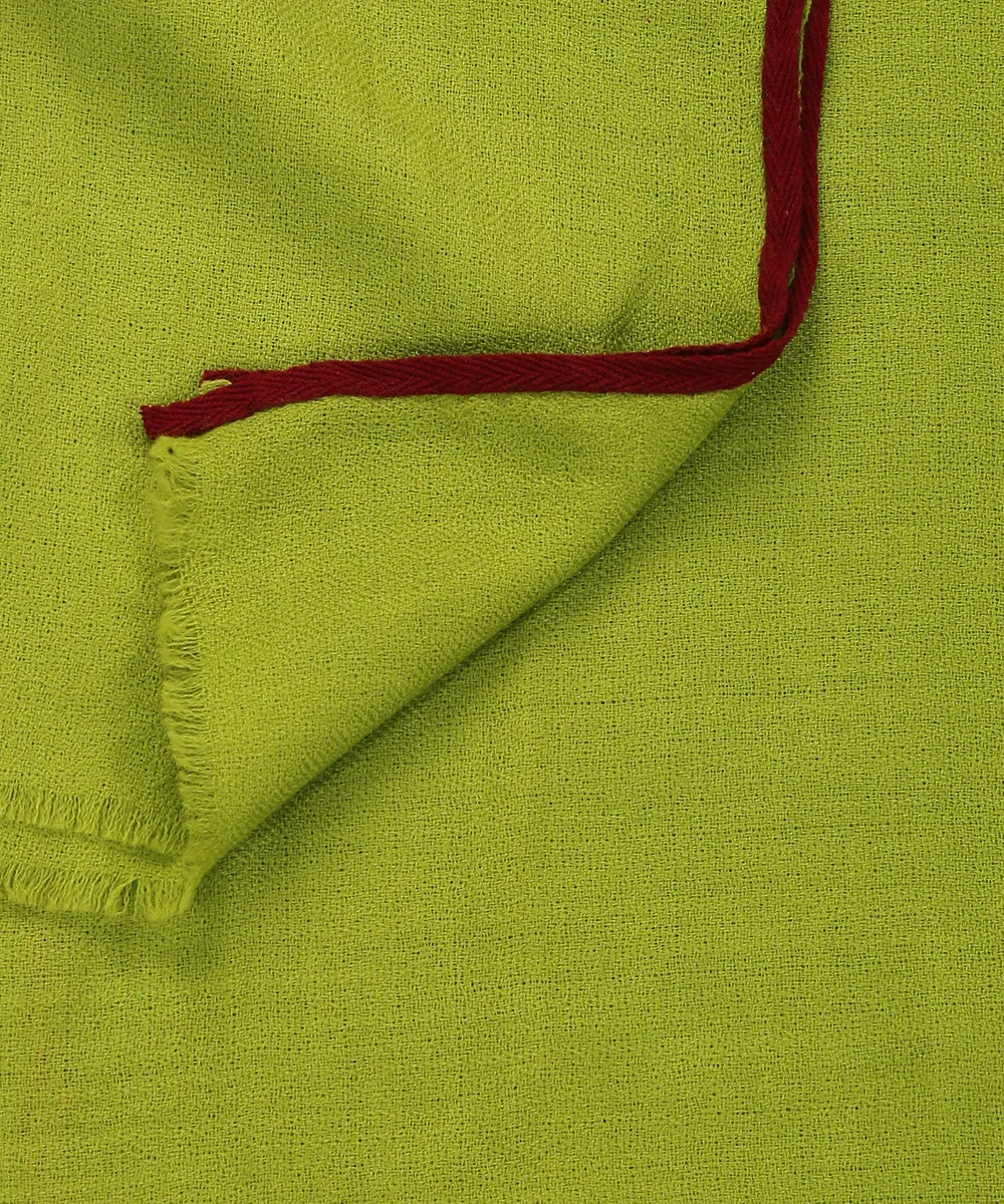 Parrot Green Handwoven Pure Pashmina Stole With Hand Appliqued Kashidakari Border