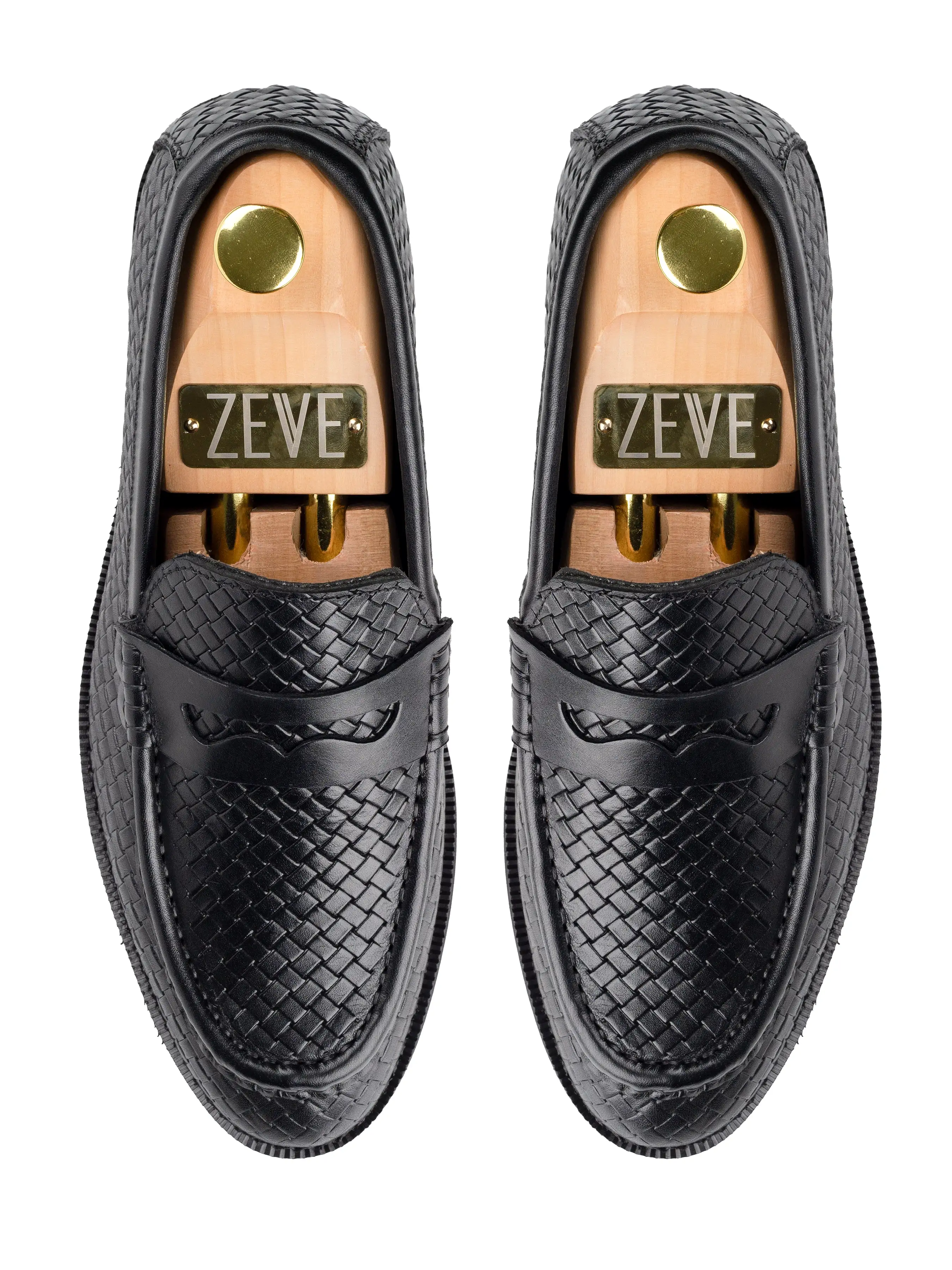 Penny Moccasin Loafer - Black Woven Leather (Crepe Sole)