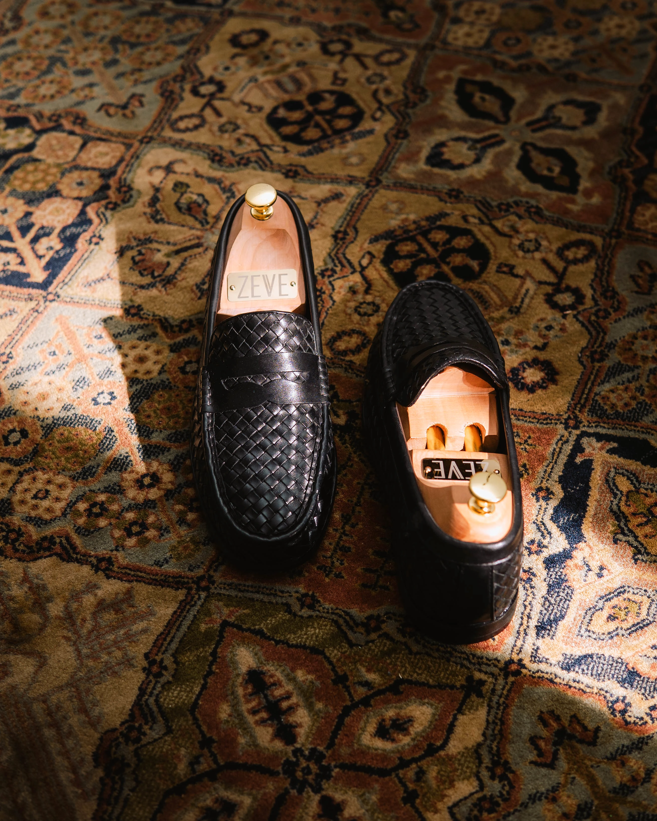 Penny Moccasin Loafer - Black Woven Leather (Crepe Sole)