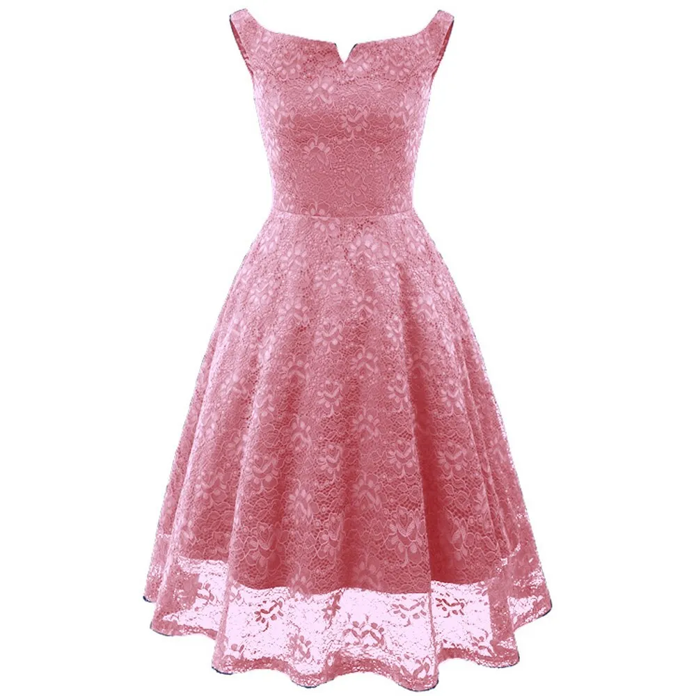 Pink Floral Lace Swing Sleeveless Tunic Vestidos Vintage Elegant Runway Evening Party Formal Dress