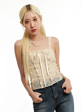 Ribbon Lace Crop Sleeveless Top ID315