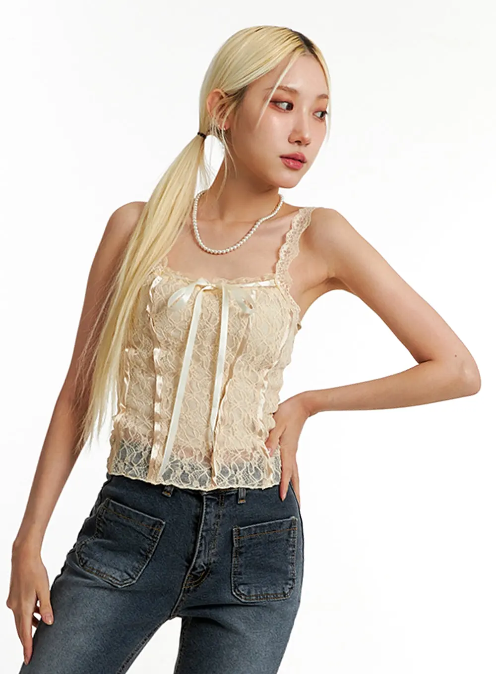 Ribbon Lace Crop Sleeveless Top ID315