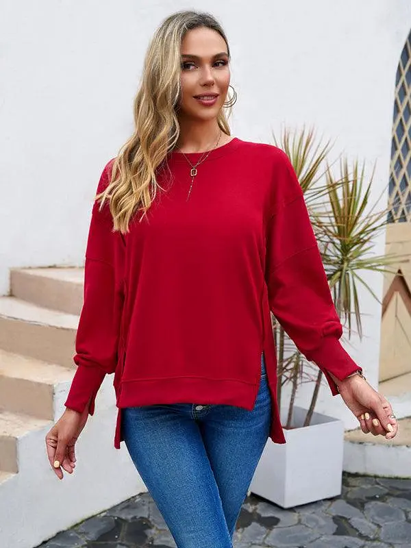 Round Neck Solid Women Sweatshirt