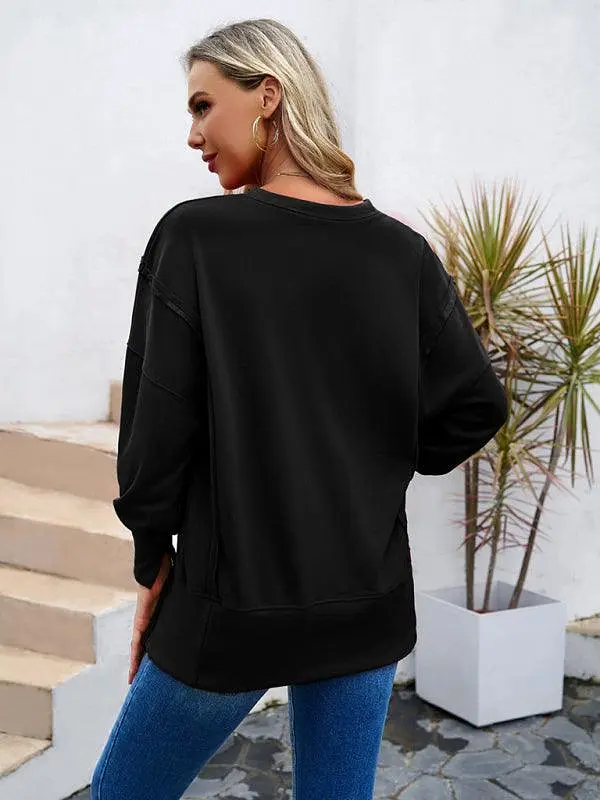 Round Neck Solid Women Sweatshirt