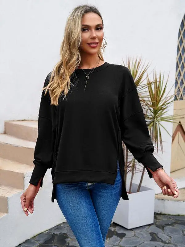 Round Neck Solid Women Sweatshirt