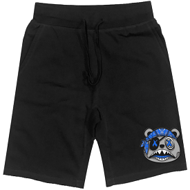 ROYAL PIRATE BAWS (Grey Face) : Black Cotton Terry Fleece Shorts