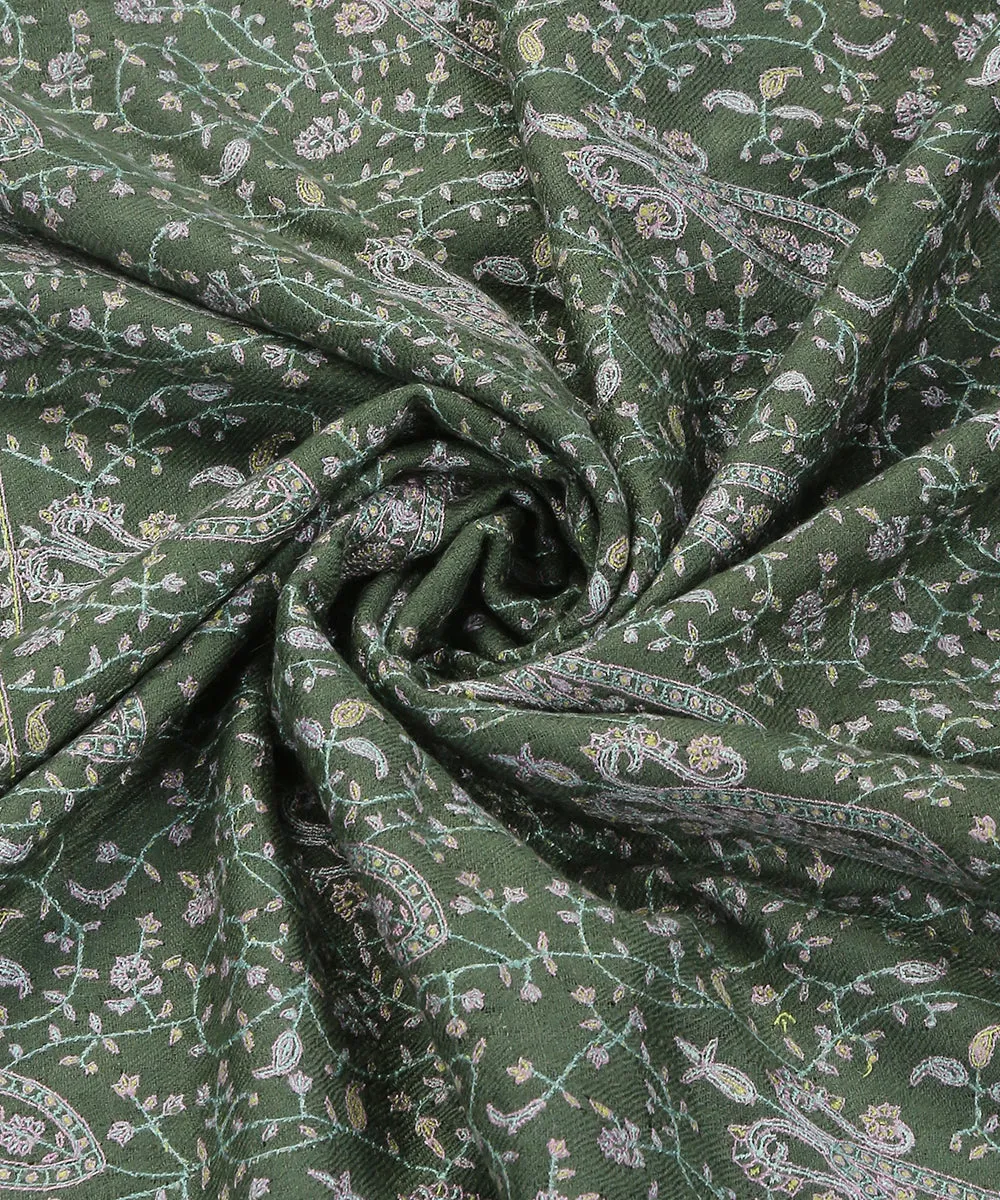 Sage Green Handwoven Pure Pashmina Shawl With All Over Sozni Kari Jaal