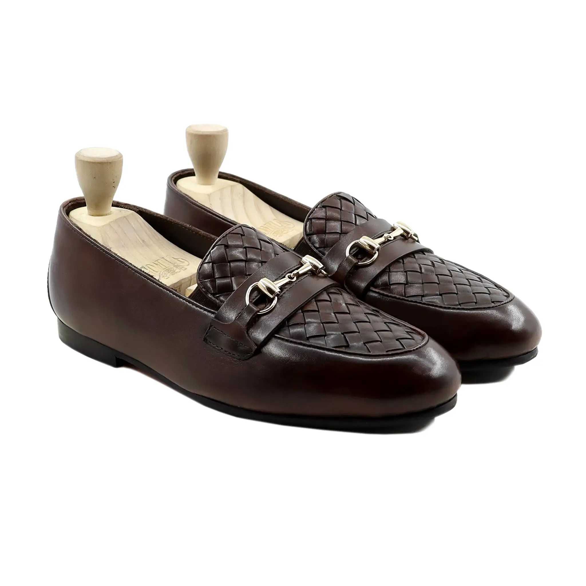 Sandvika - Men's Dark Brown Calf And Hand Woven Leather Loafer