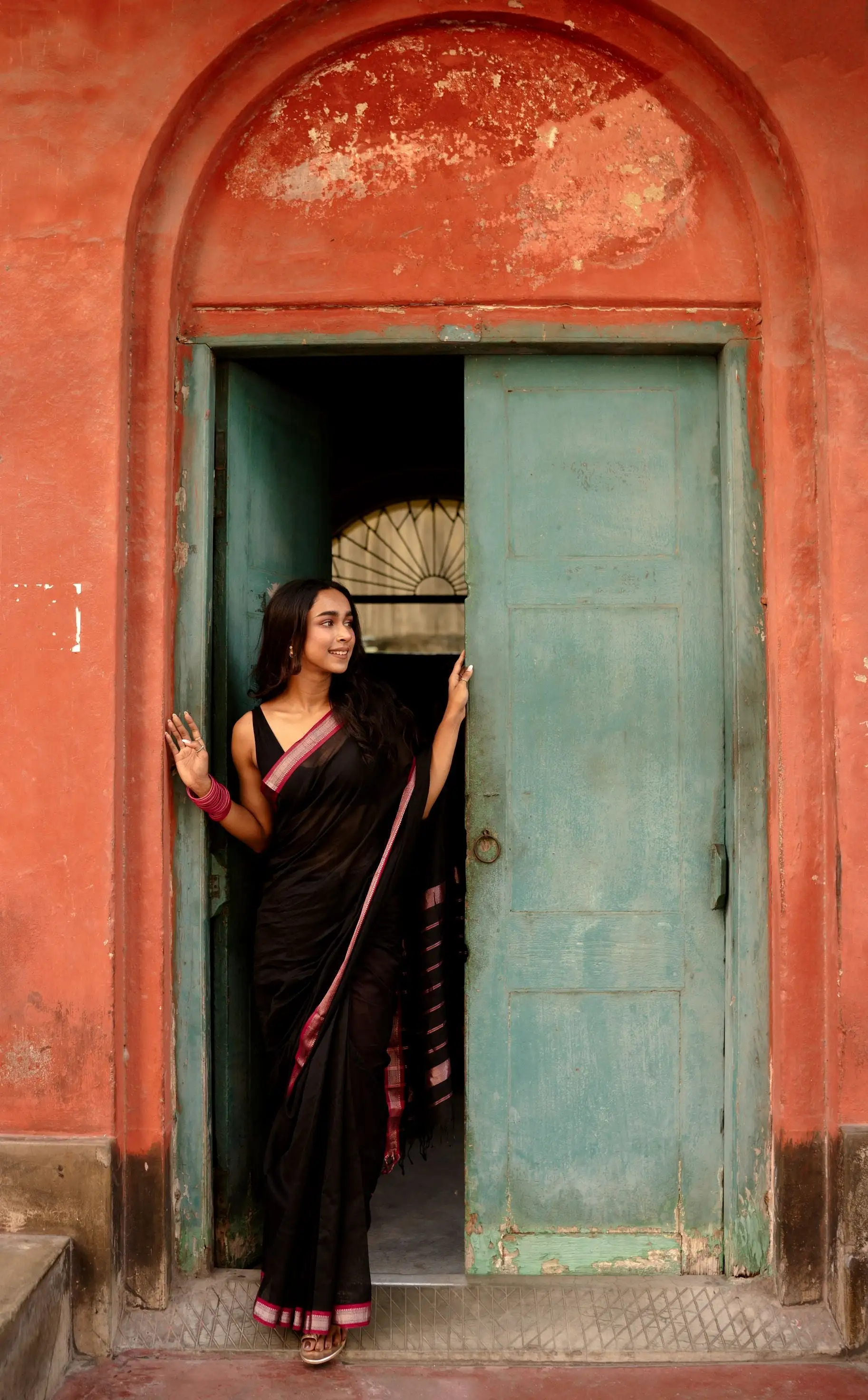 Seher - Black Pink Maheshwari Saree