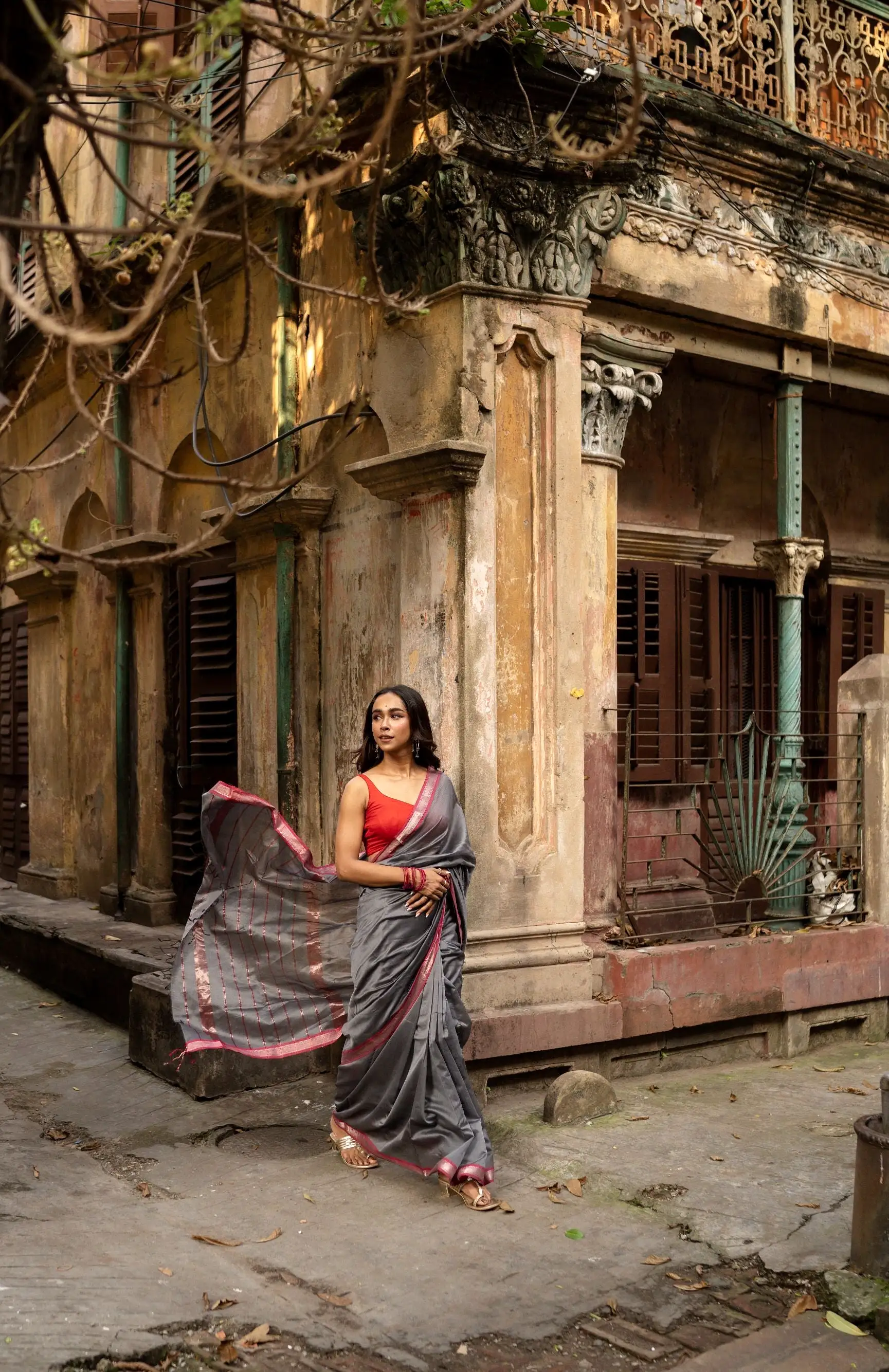 Seher - Grey pink Maheshwari Saree