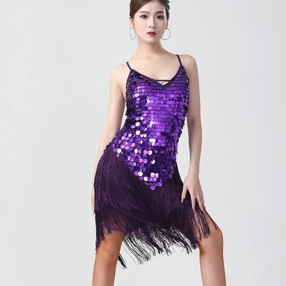 Sexy Shiny V-Neck Sleeveless Back Lace-Up Bodycon Mini Sequin Dress 1920s Flapper Party Fringe Dress