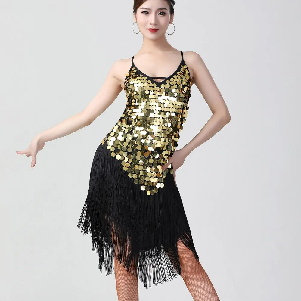 Sexy Shiny V-Neck Sleeveless Back Lace-Up Bodycon Mini Sequin Dress 1920s Flapper Party Fringe Dress