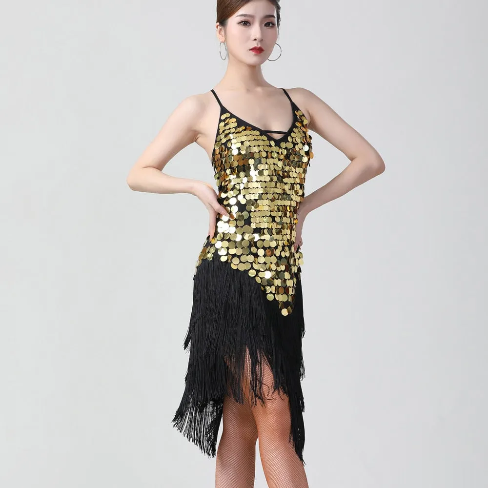 Sexy Shiny V-Neck Sleeveless Back Lace-Up Bodycon Mini Sequin Dress 1920s Flapper Party Fringe Dress