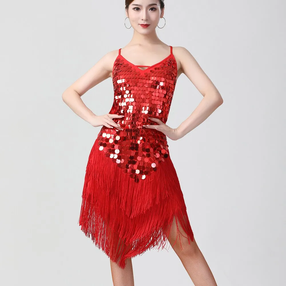 Sexy Shiny V-Neck Sleeveless Back Lace-Up Bodycon Mini Sequin Dress 1920s Flapper Party Fringe Dress