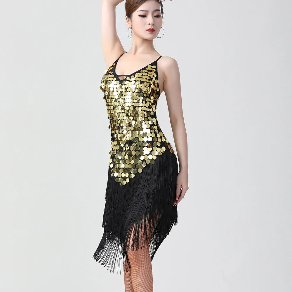 Sexy Shiny V-Neck Sleeveless Back Lace-Up Bodycon Mini Sequin Dress 1920s Flapper Party Fringe Dress