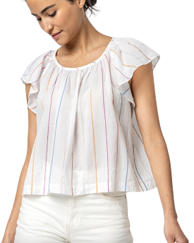 Shirred Short Sleeve Raglan Top (Multi Stripe)