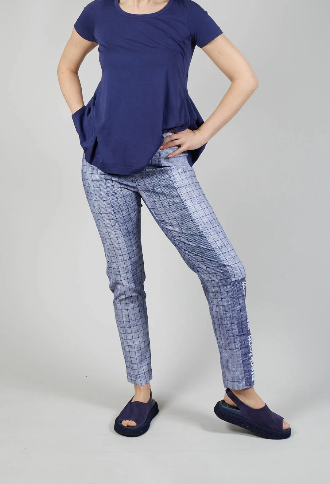 Slim Fit Pull On Trousers in Placed Azur Print