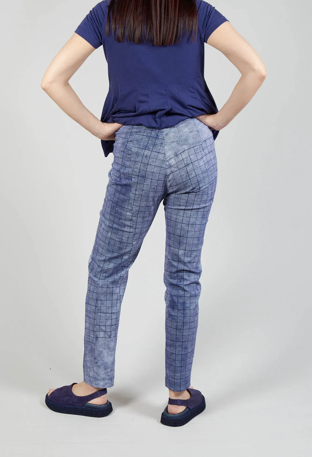 Slim Fit Pull On Trousers in Placed Azur Print