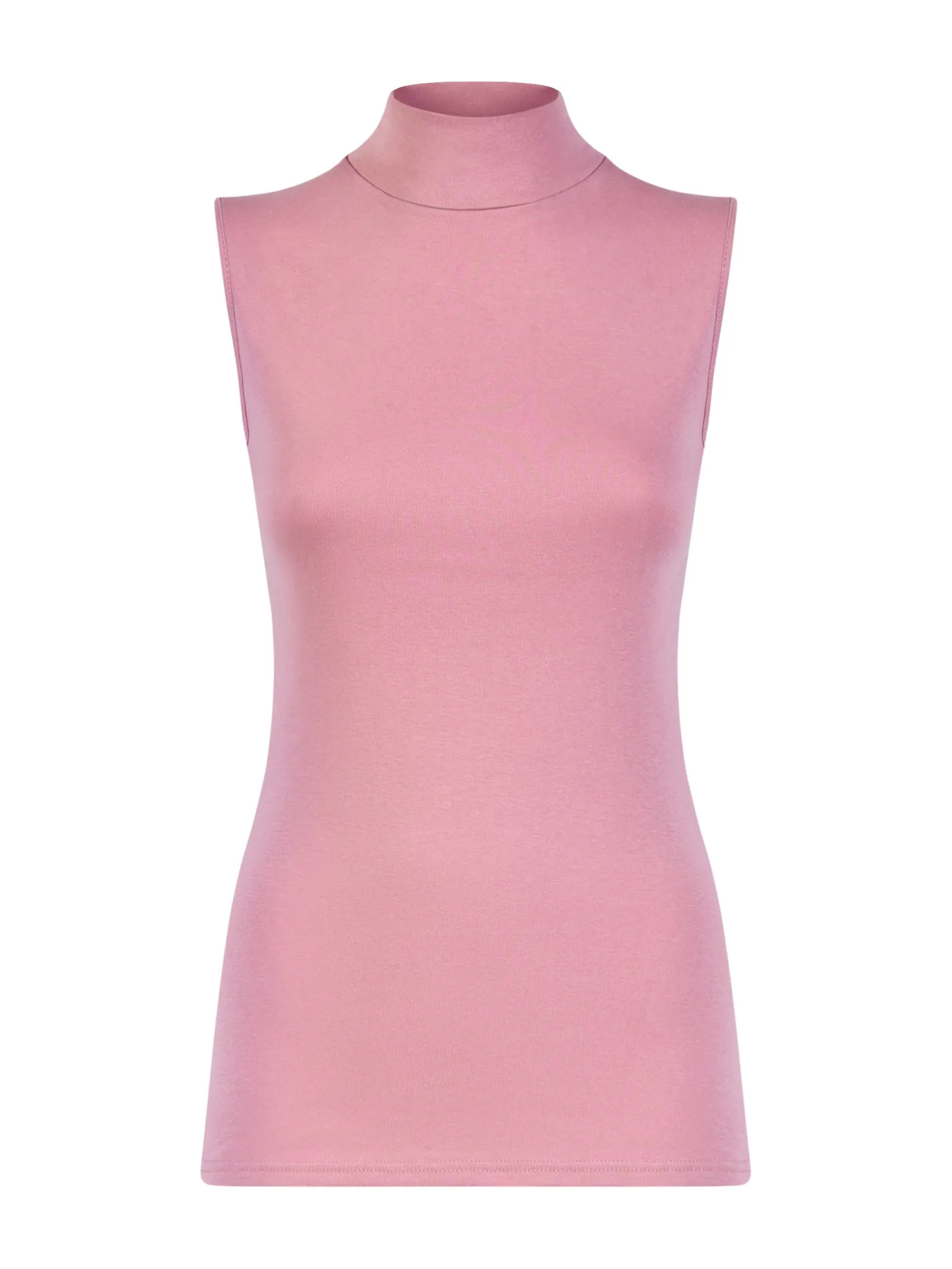 Smanicato a collo alto in Eco Cotton - Rosa Antico