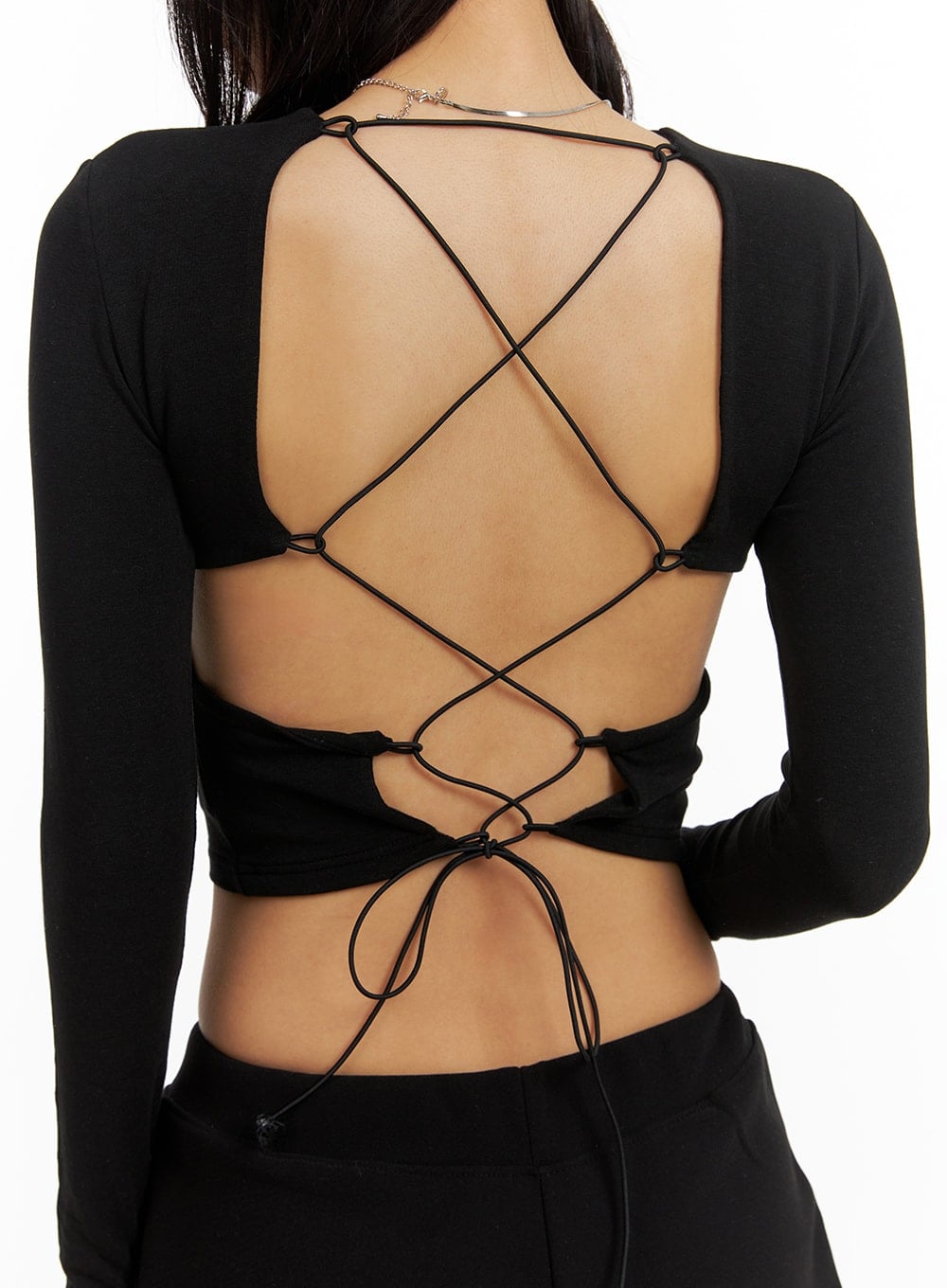 Solid Back Drawstring Cropped Long Sleeve CM408