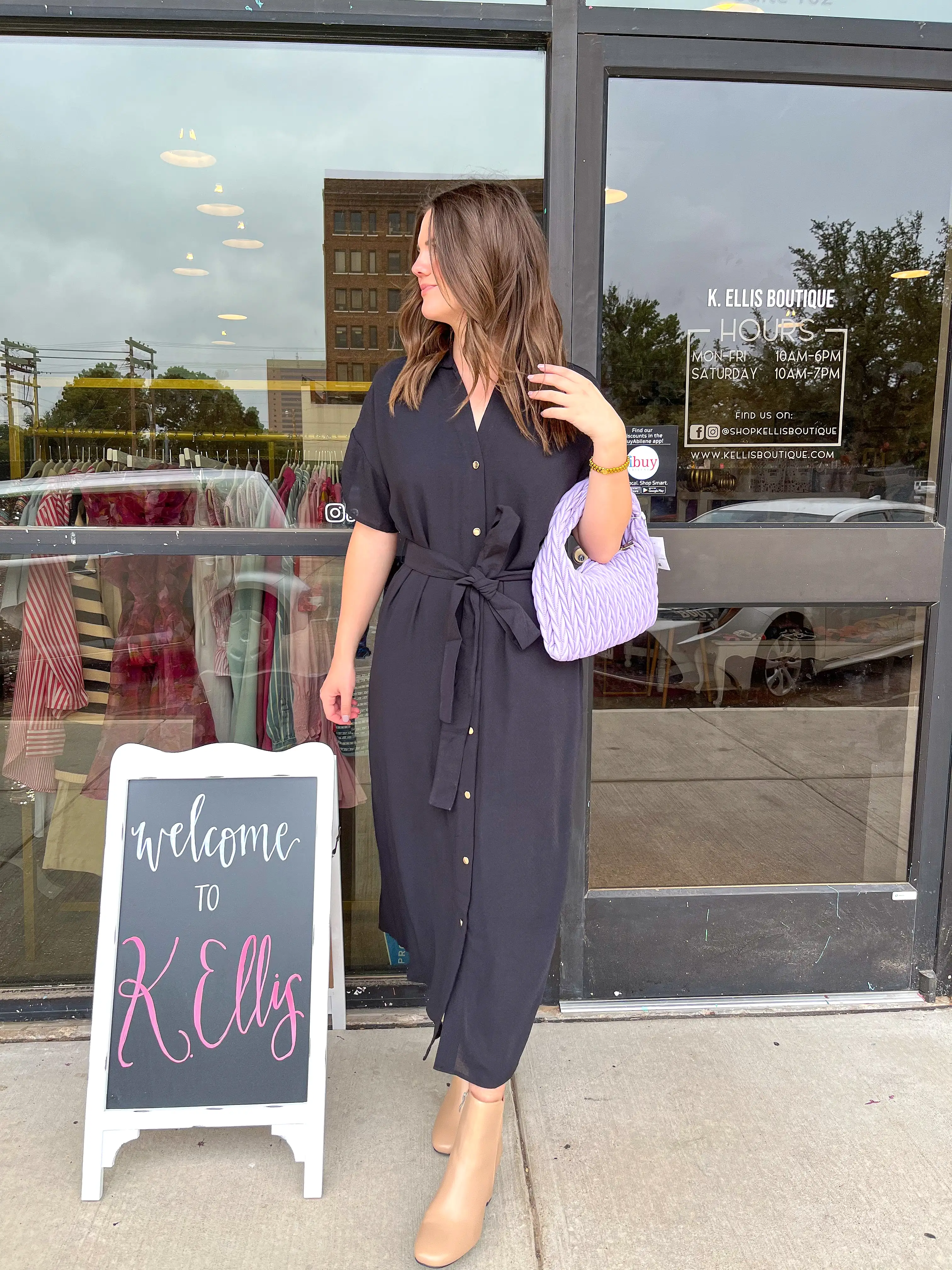 Solid Button Down Maxi Dress- Black