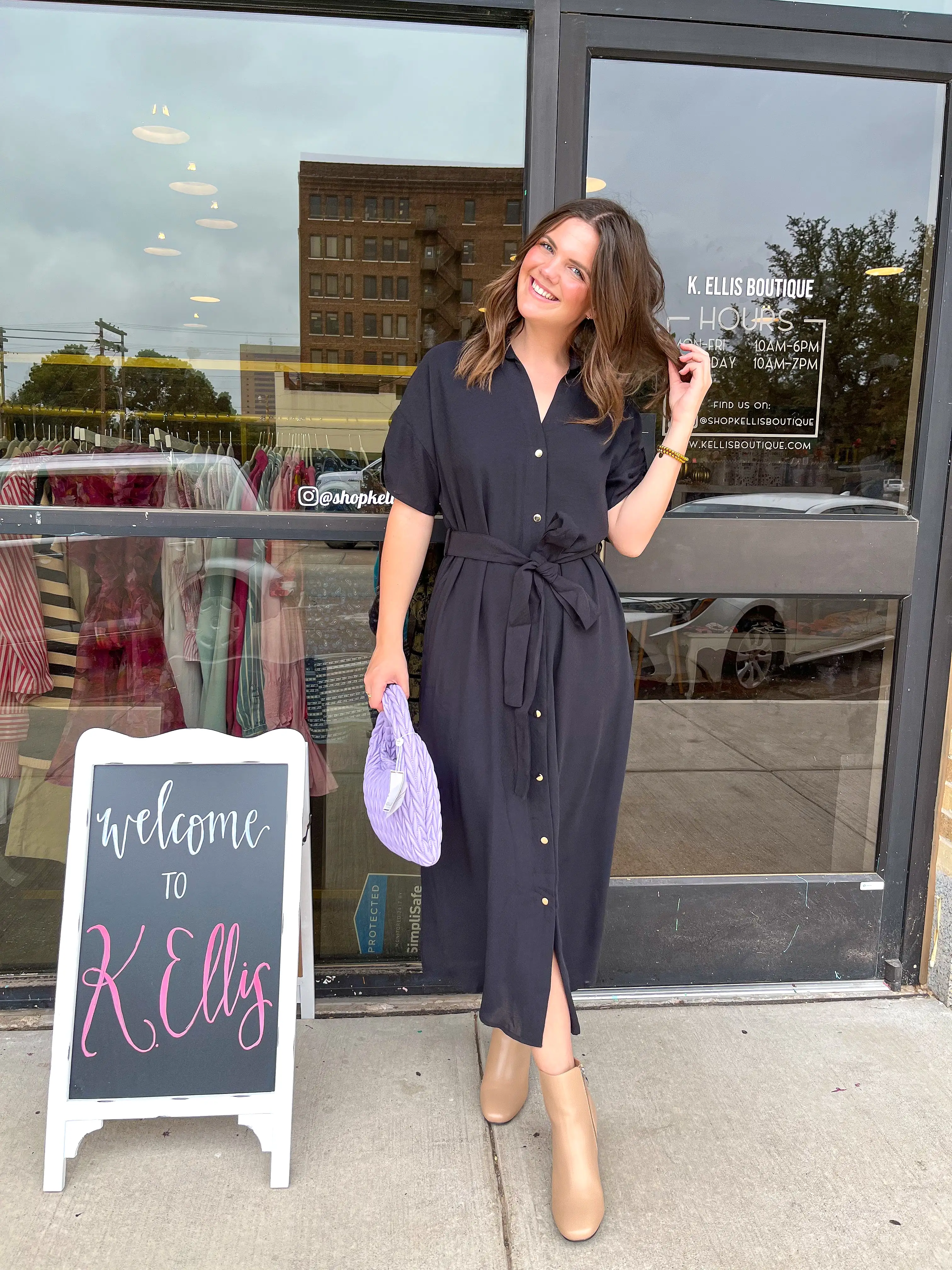 Solid Button Down Maxi Dress- Black