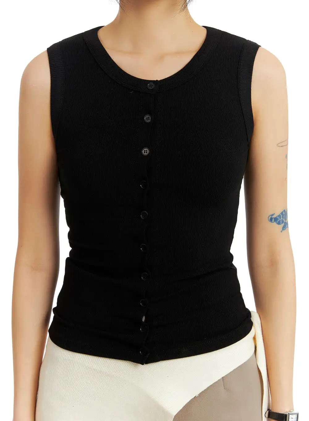 Solid Button Tank Top IM414