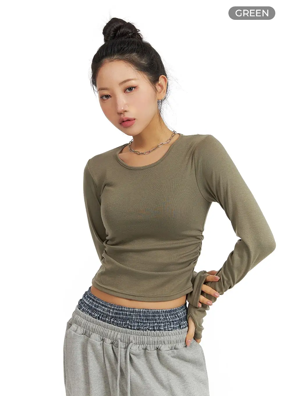 Solid Long Sleeve Crop Top CM408