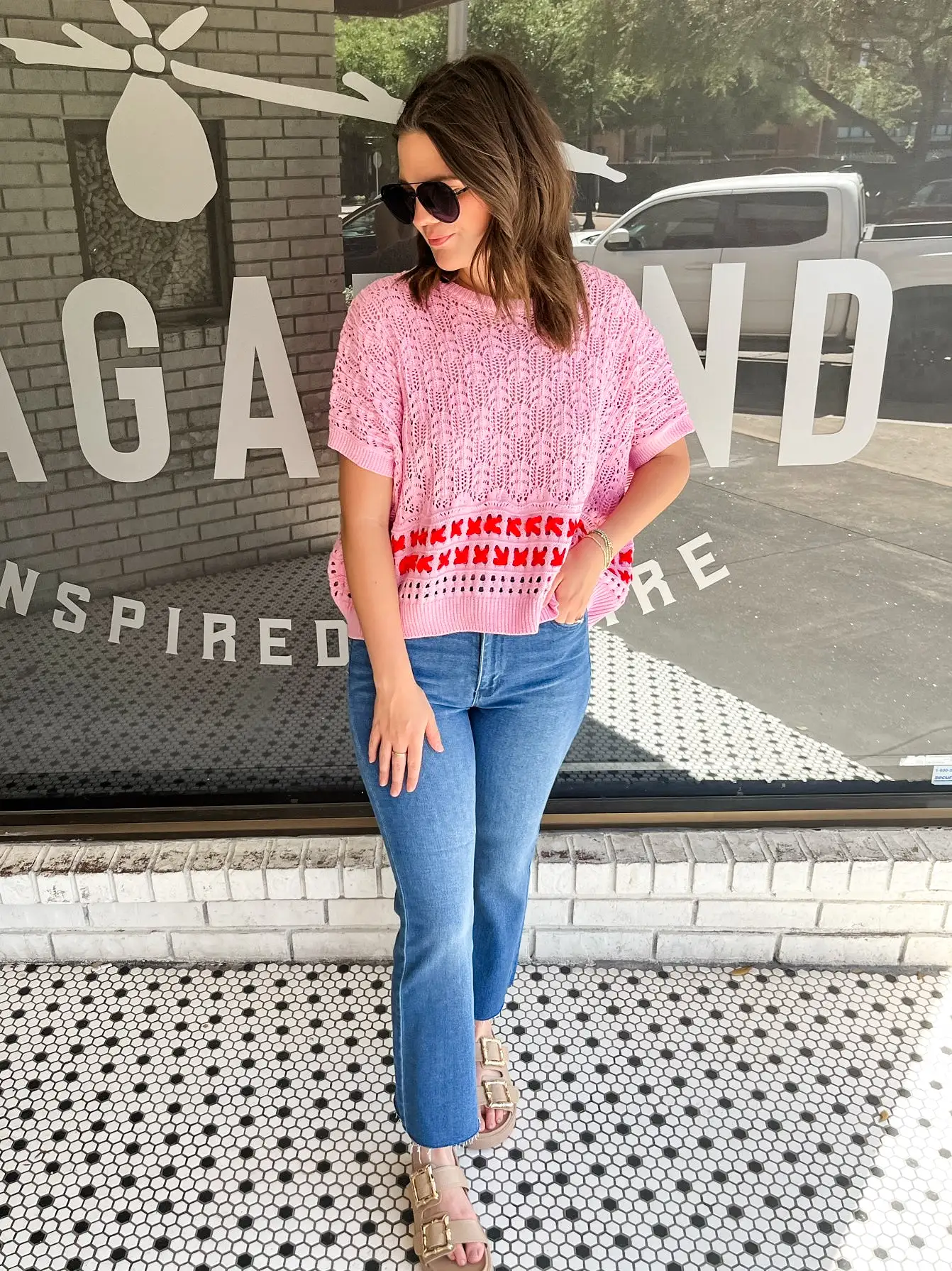 Solid Round Neck Knit Top - Pink