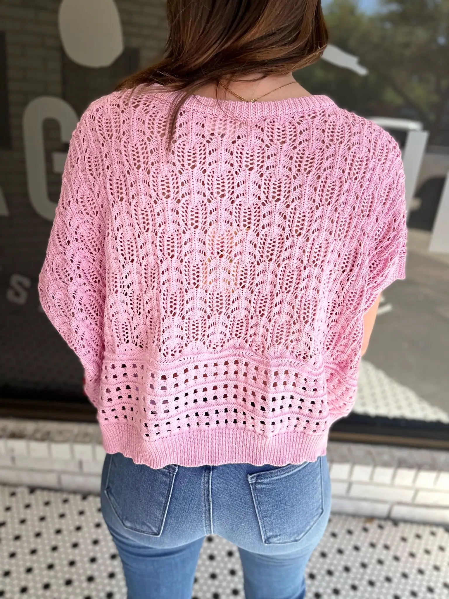 Solid Round Neck Knit Top - Pink