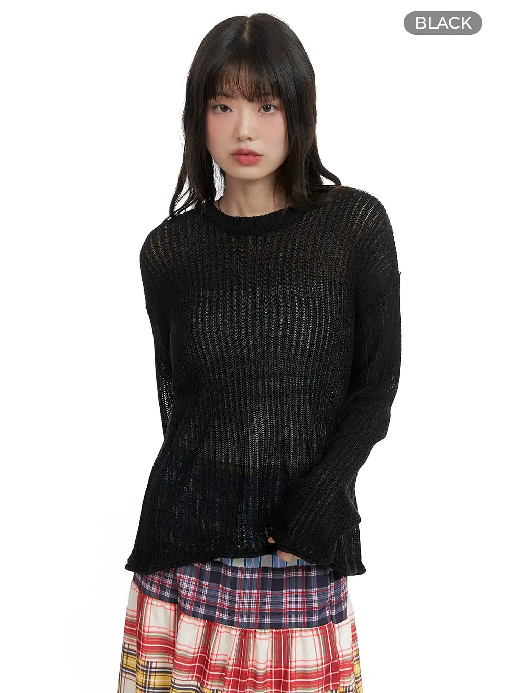 Solid Sheer Knitted Long Sleeve CA411