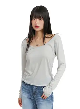 Solid U-Neck Long Sleeve Top CF422