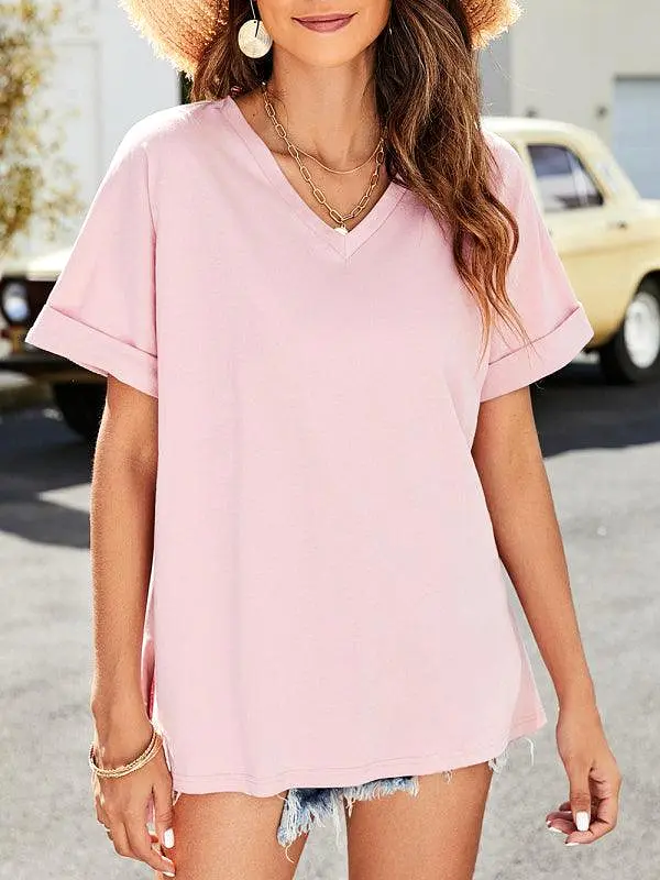 Solid V-Neck Women Top