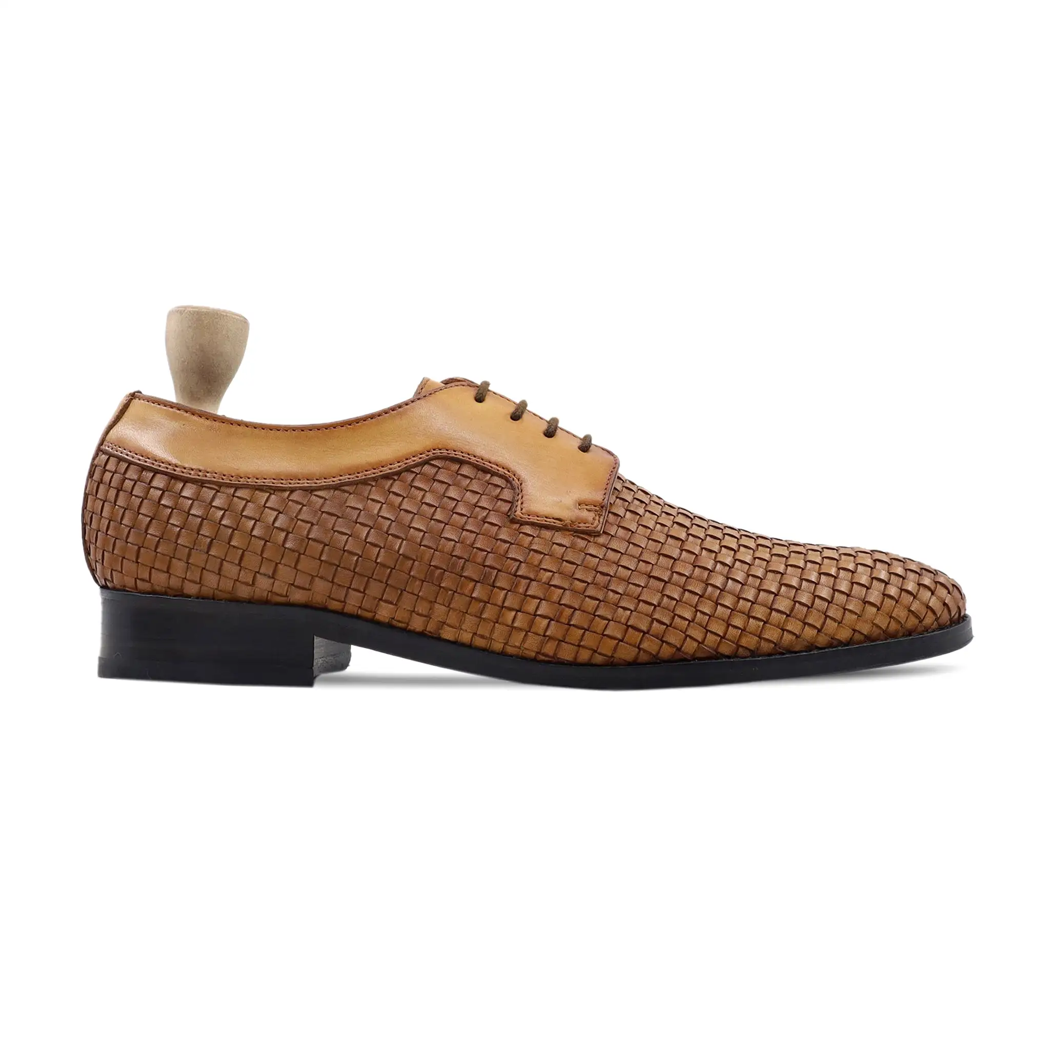 Svasto - Men's Yellow Calf and Hand Woven Leather Derby Shoe