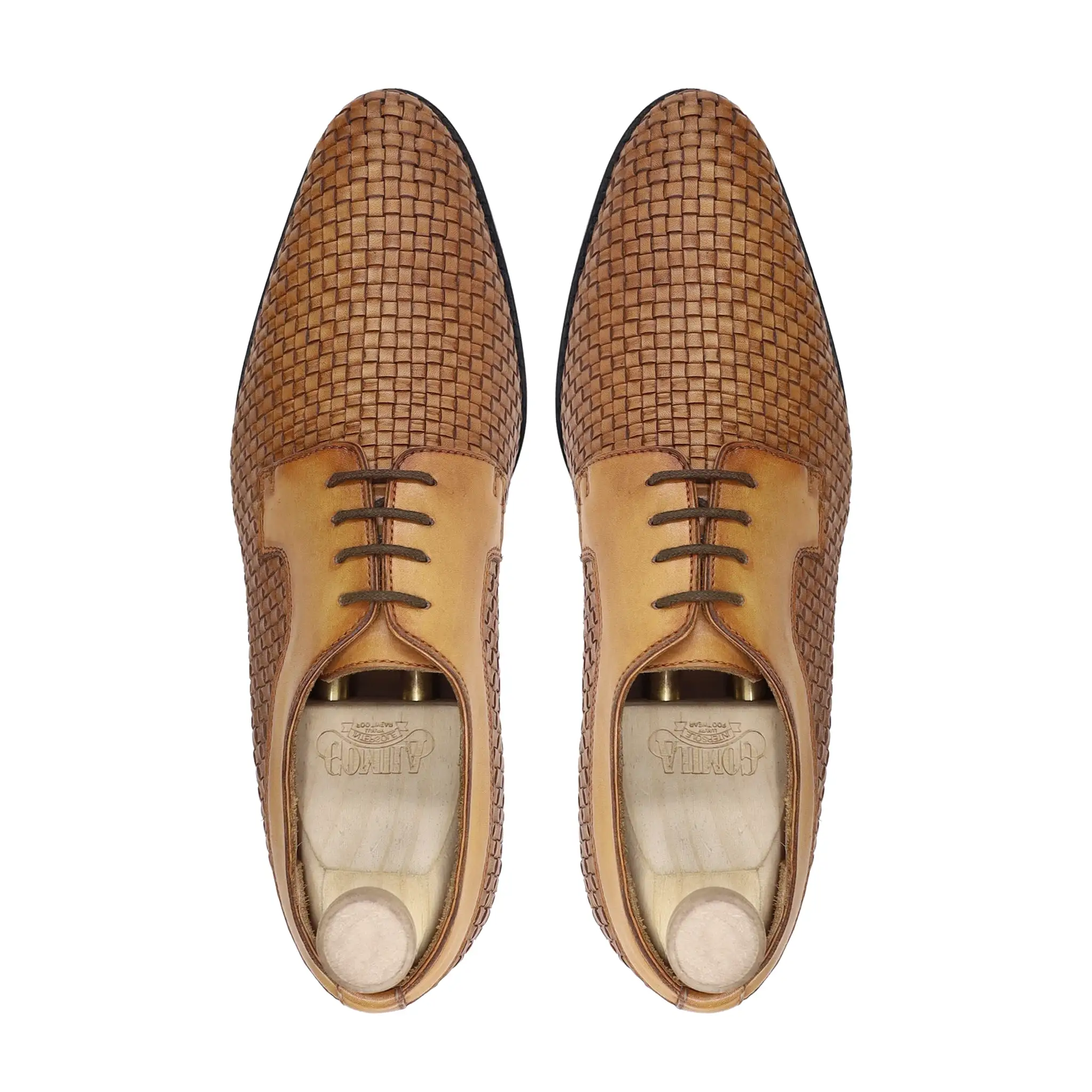 Svasto - Men's Yellow Calf and Hand Woven Leather Derby Shoe